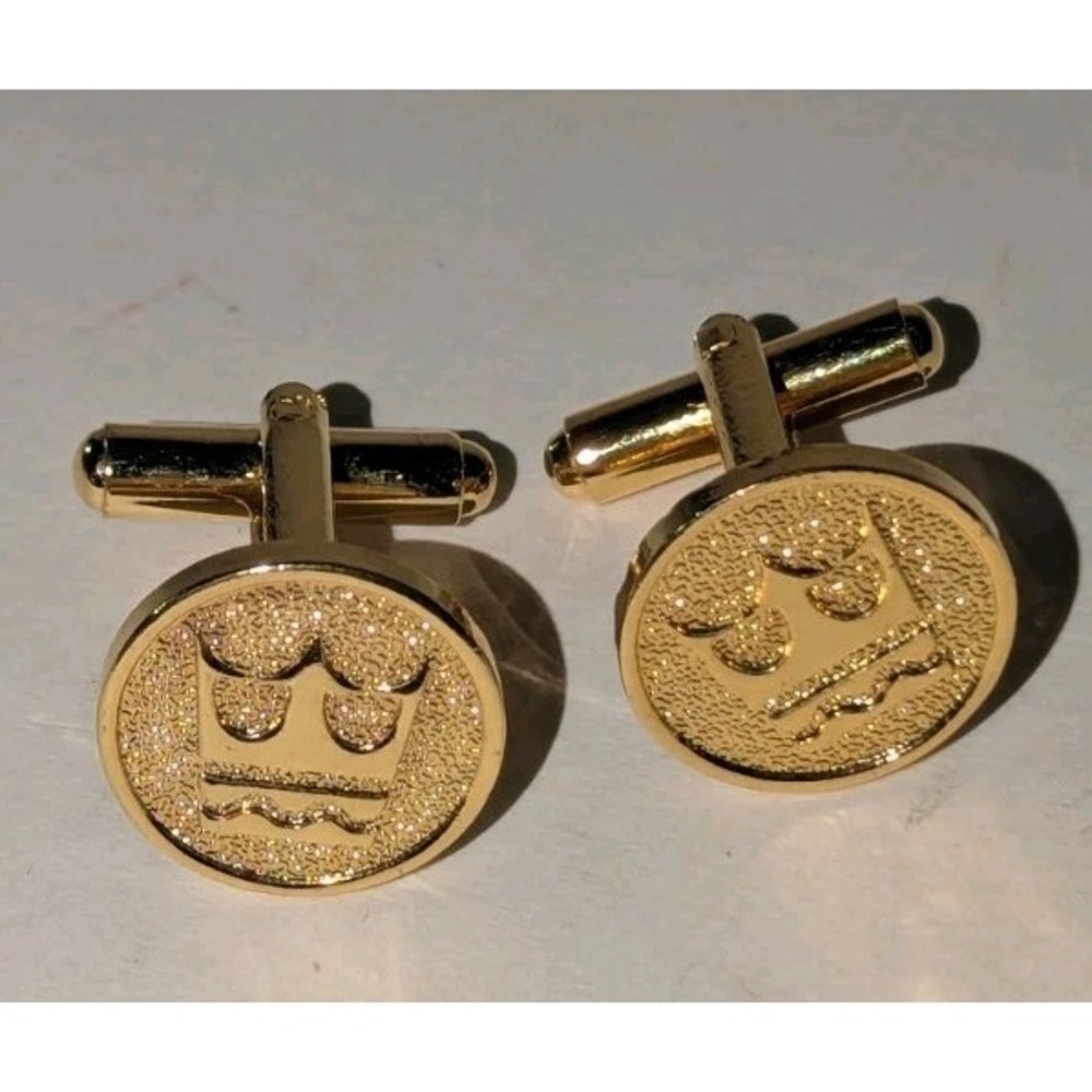 Royal Caribbean Officer's Cufflinks Gold Toned Round Crown & Anchor Vintage EUC - Picture 6 of 7